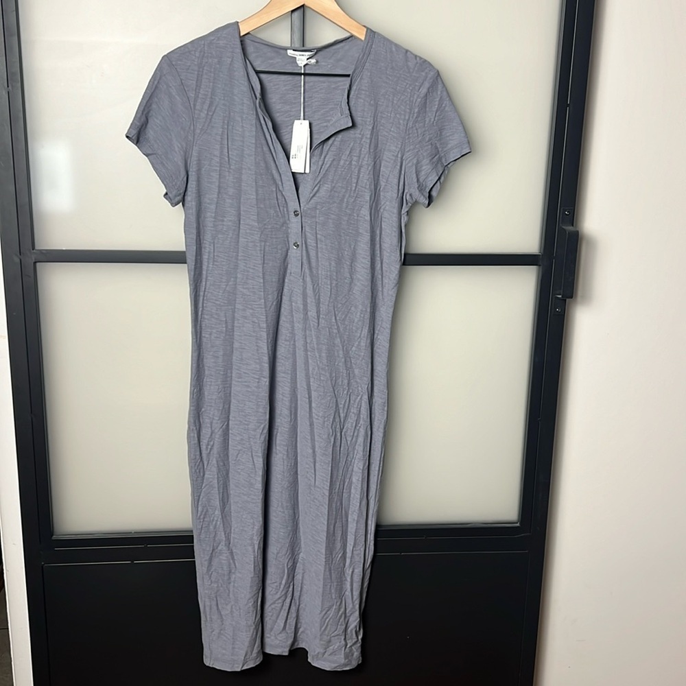 NWT James Perse Splitneck T-Shirt Midi Dress Size 1 (US S) Gray Short Sleeve